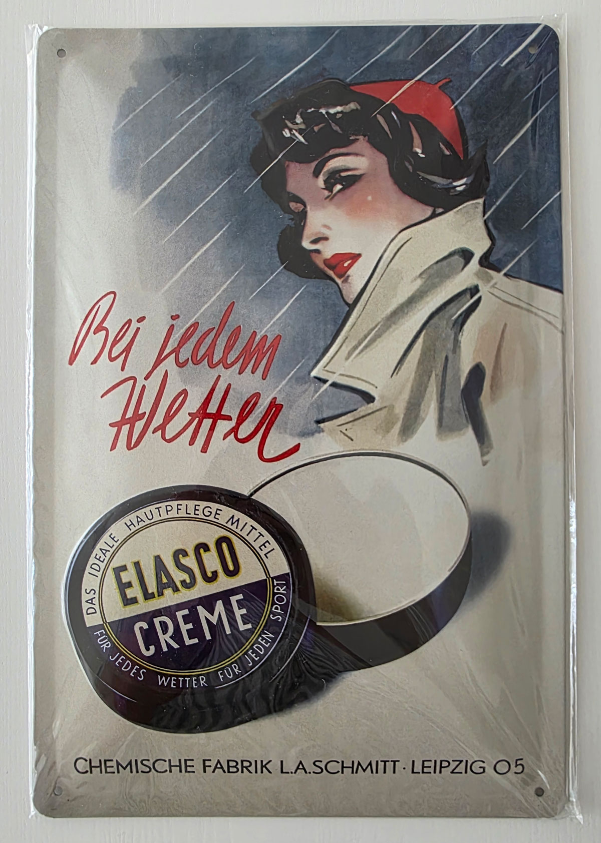 Blechschild Elasco Creme bei jedem Wetter